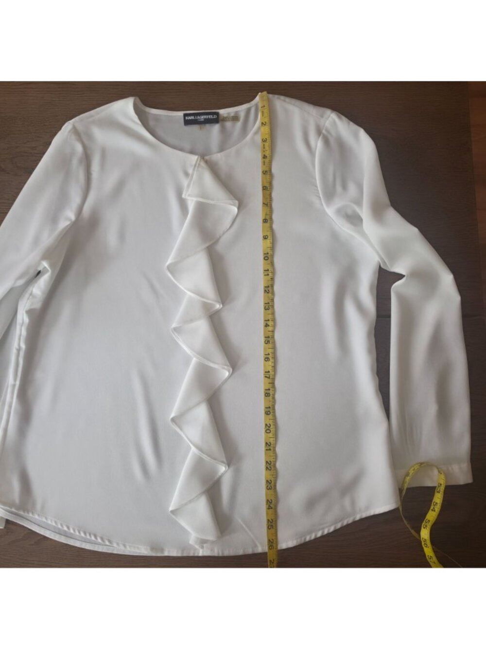 Karl Lagerfeld Paris White Ruffle Blouse Long Sleeve Career Office Top L - Picture 8 of 8